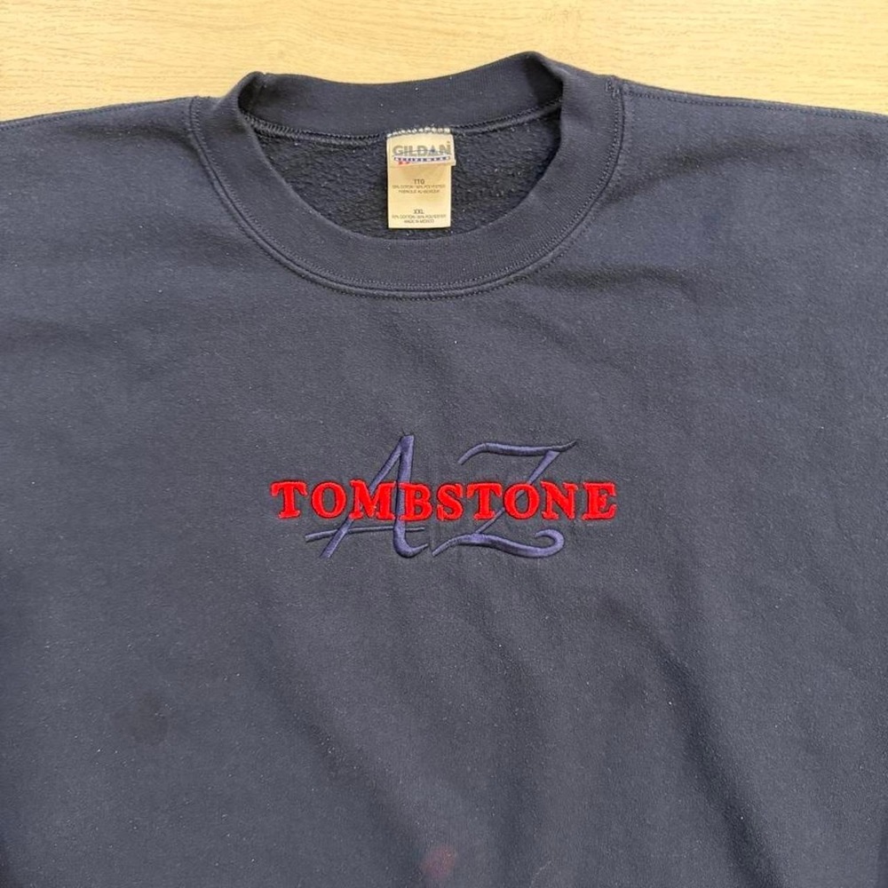 Vintage Tombstone Arizona Script Navy Blue Crewneck Sweatshirt Mens Size XXL - Picture 2 of 6